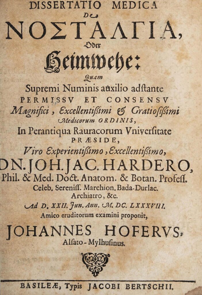 В медицинской диссертации Йоханнеса Хофера 1688 года